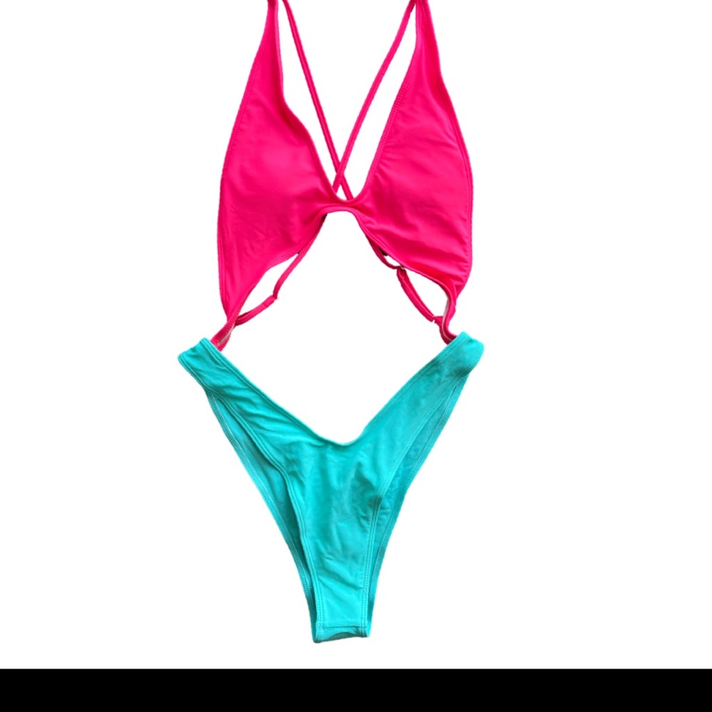 Pink and Teal One-Piece Swimsuit